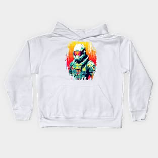 Man With Helmet Video Game Character Futuristic Warrior Portrait  Abstract Kids Hoodie